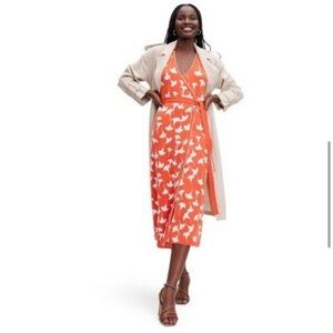 Women's Collared Sleeveless Ginkgo Cherry Tomato Sweaterknit Midi Wrap Dress S